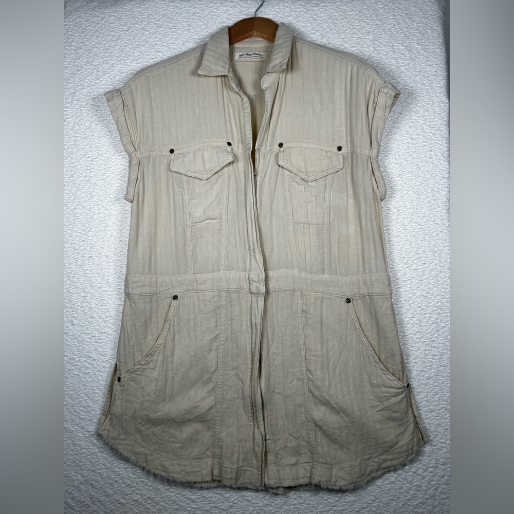 We The Free Linen Cotton Utility Vest | Neutral Beige | Raw Hem | Size S